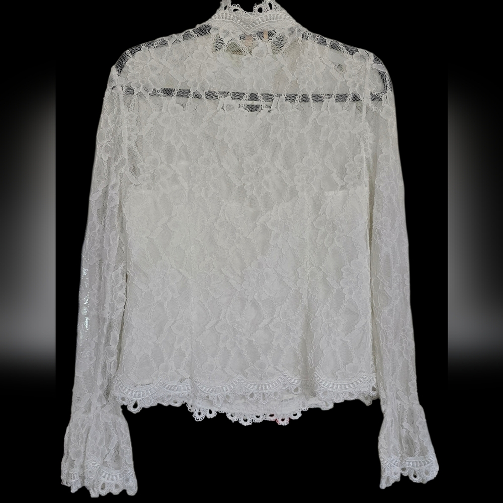 Patrick Christopher Chic White Lace Button-Up Blo… - image 2